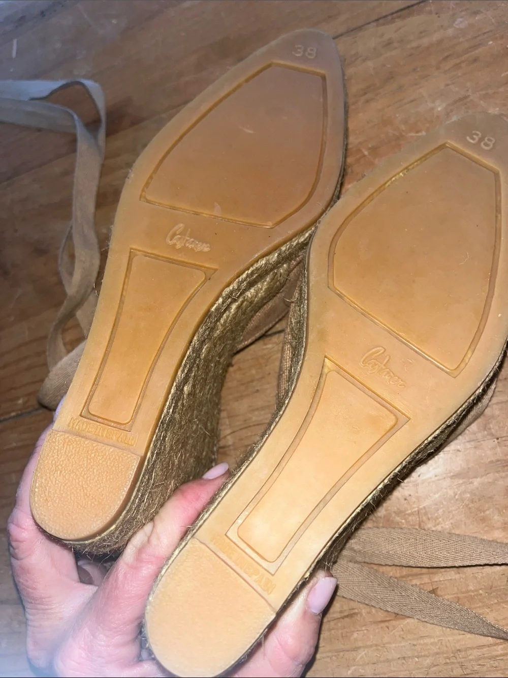 Castaner Taupe / Tan Canvas Espadrille Wedge with Ankle Tie